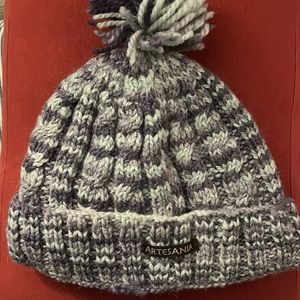 Artesania Inc cable knit striped pom pom beanie hat